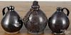 Three New England redware ovoid jugs, early 19th c., tallest - 7''.