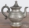 Attributed to Daniel Curtiss, Albany, New York, American pewter teapot, ca. 1840, 9'' h.