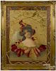 Victorian silk embroidery and printed portrait of a woman, initialed G.G.M., 40'' x 30''.