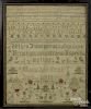 Silk on linen sampler, dated 1872, wrought by Mary Ann Dunk, 16 1/2'' x 13''.