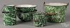 Five pieces of green and white graniteware, 20th c., to include a bucket, a lidded pail
