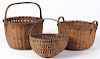 Three Pennsylvania splint gathering baskets, 19th c., with fixed handles, tallest - 16''.