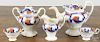 Five-piece Gaudy Welsh partial tea service in the Jewel pattern, to include a teapot