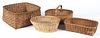 Four splint gathering baskets, 19th c., including one with a pine bottom, largest - 6 1/2'' h.