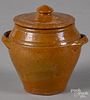 Redware sugar bowl, early 20th c., 4'' h.