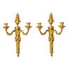 Pr French Empire Dore Bronze Two Arm Wall Sconces