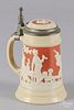 Mettlach cameo stein, 20th c., #2182, with an image of lawn bowling, 7 3/4'' h.