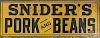 Embossed tin Snider's Pork and Beans country store sign, early 20th c., 6 3/4'' x 19 1/2''.