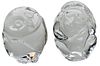 (2) Steuben Owl and Monkey Crystal Paper Weights