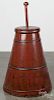 Large pine butter churn, 19th c., with dasher, retaining a red wash, 43'' h.