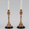 Pair of George III Gilt Brass Candlesticks Mounted as Lamps