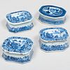 Group of Four Chinese Export Octagonal Blue and White Porcelain Trencher Salts