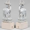 Pair of Chinese White Glazed Porcelain Figures of Deer Mounted as Lamps