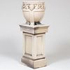 Lefcoware Glazed Stoneware Garden Urn on Pedestal