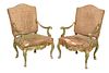 Pair Venetian Baroque Parcel Gilt Open Armchairs
