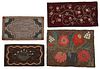 Four Hooked Rugs with Floral Designs