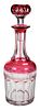 J. Hoare Cranberry Cut to Clear Glass Decanter