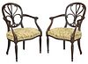 Pair George III Style Carved Mahogany Open Arm Chairs