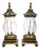 Pair of Regency Style Tole Painted and Glass Lanterns