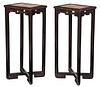 Pair Chinese Stone and Hardwood Inset Urn Stands