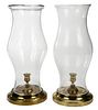 Pair of Brass and Glass Hurricane Lamps