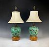 Pair Ceramic Vase Lamps in Lalique Style