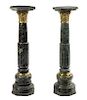 A Pair of Gilt Metal Mounted Green Marble Columns Height 45 inches.