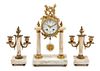 An Empire Style Gilt Bronze Mounted Marble Clock Garniture Height of clock 15 inches.