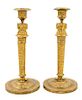 A Pair of Empire Gilt Bronze Candlesticks Height 10 3/4 inches.