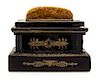 An Empire Gilt Metal Mounted Mahogany Sewing Box Height 5 1/2 x width 7 x depth 4 1/2 inches.