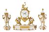 A French Gilt Bronze and Marble Clock Garniture Height of clock 20 inches.