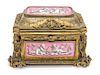 A Napoleon III Sevres Porcelain Mounted Gilt Bronze Table Casket Height 5 x width 7 1/2 x depth 5 1/2 inches.