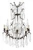 A French Brass and Glass Eight-Light Chandelier Height 41 inches.