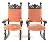 A Pair of Renaissance Revival Open Armchairs Height 54 inches.