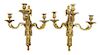 A Pair of Neoclassical Gilt Bronze Three-Light Sconces Height 18 1/4 inches.