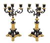 A Pair of Neoclassical Gilt and Patinated Bronze Four-Light Candelabra Height 13 3/4 inches.