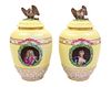 A Pair of Dresden Porcelain Urns Height of each overall 12 1/2 inches.