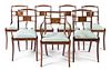* A Set of Seven Regency Brass Inlaid Mahogany Dining Chairs Height 33 1/2 inches.