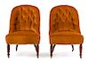 * A Pair of William IV Mahogany Slipper Chairs Height 32 1/2 x width 22 x depth 24 inches.