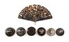 Six Victorian Metal Inlaid Tortoise Shell Boxes Diameter of largest box 3 1/4 inches.