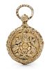 An English Silver-Gilt Vinaigrette, Maker's Mark JW, the case in the form of a pocket watch and decorated with floral sprays and