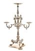 A Victorian Silver-Plate Epergne, 19th Century, the central baluster form stem supporting a central dish and worked to show helm