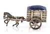 A German Silver Pin-Cushion, Hanau Marks, 19th Century, in the form of a horse pulling a cart.