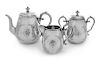 A Russian Silver Tea Service, Konstantine Petz, Moscow, 1863, comprising a teapot, a covered sugar and a creamer, each with brig