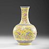 Chinese Qing Yellow Ground Long Neck Vase with Qianlong Mark