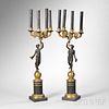 Pair of Empire Gilded and Patinated Bronze Figural Candelabra