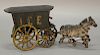 Hubley cast iron horse drawn ice wagon with driver drawn by two horses. ht. 5 1/2in., lg. 12 1/2in.