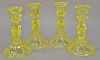 Set of four canary yellow sandwich glass candlesticks, 19th century. 7in. Provenance: Property from the Francis Du Pont Collection d...