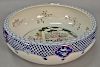 Large famille rose porcelain bowl having center painted courtyard scene with scholars, six character mark on bottom. ht. 4 1/2in., d...