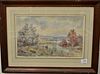 Late 19th Century  watercolor on paper  Fall Sporting Scene  Hunting along the Fence  unsigned  9 1/2" x 15 3/4"   Prove...